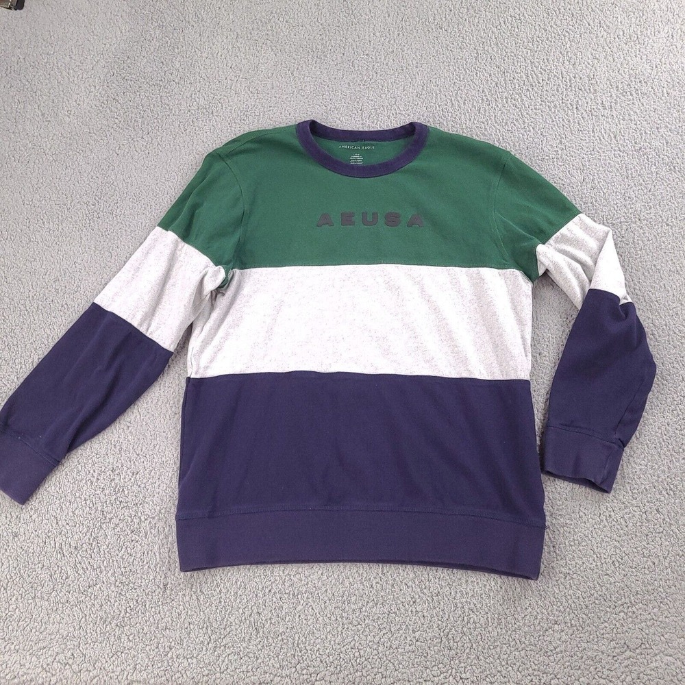 American Eagle T-Shirt Mens Large Striped Long Sleeve Cotton Standard Fit AE USA